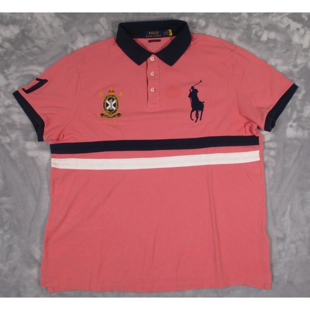 Ralph Lauren‎ Custom Slim Fit Pink Polo Shirt Mens XL Lg Pony Embroidery Crest